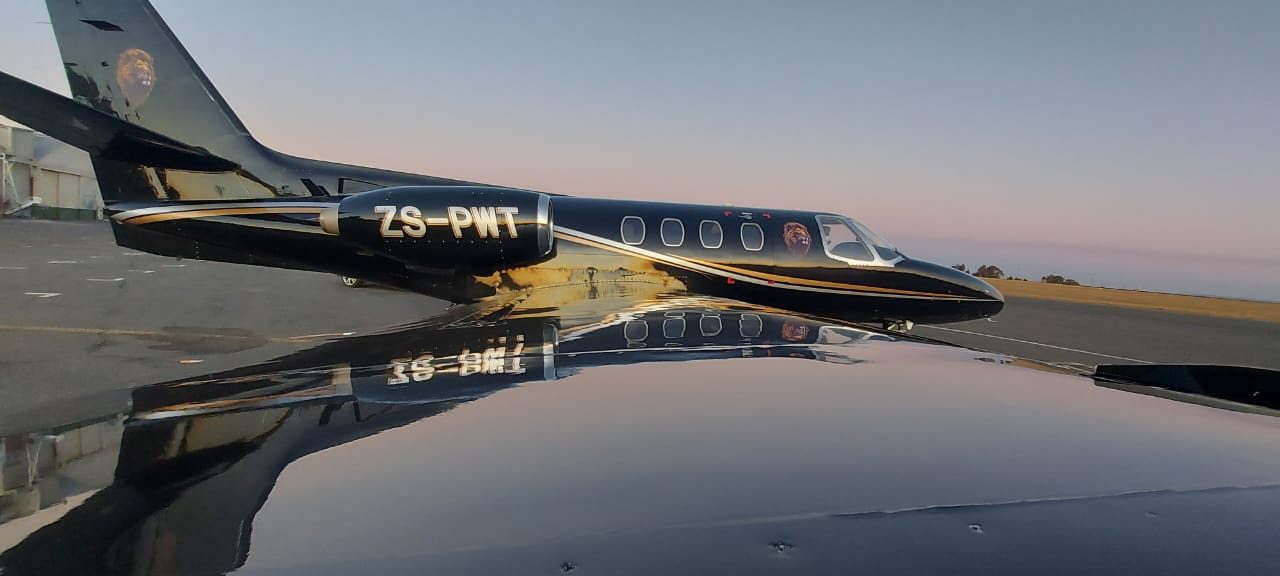 Citation 500 ZS-PWT on the apron at dusk