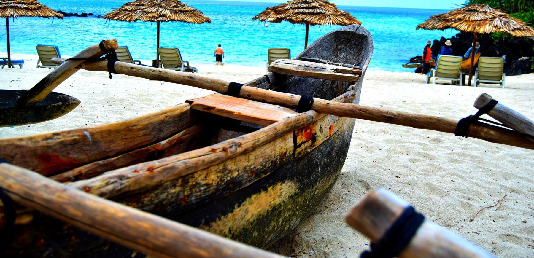 Traditional outrigger canoe on the beach at Grande Comore